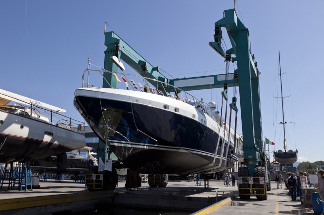 Launch of superyacht Mangusta 94#01