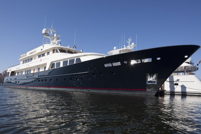 Motor yacht A2 (ex Masquerade of Sole) after refit at Pendennis - Photo by Paul Warchol
