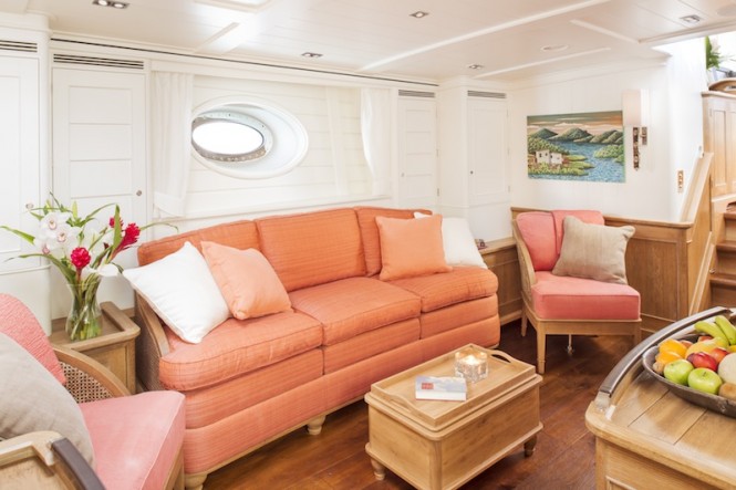 Sailing Yacht Pumula - lower salon - Photo by Cory Silken