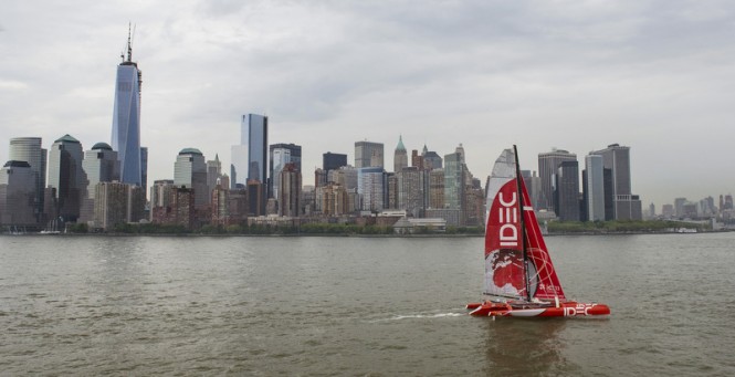 Francis Joyon aboard his maxi-trimaran yacht IDEC