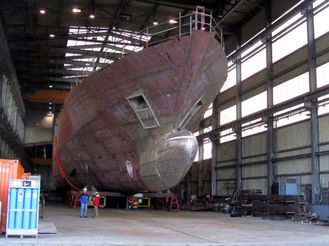 Mega yacht Graceful under construction in Hamburg