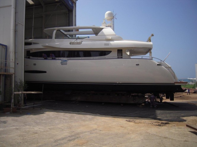 Newly refitted superyacht Phoenix leaving the shed