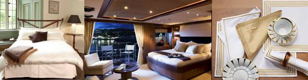 Bed and table linens by Heirlooms