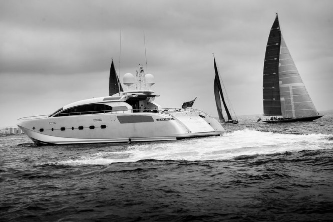 J Class Yachts racing with Danish Yachts superyacht Shooting Star in the foreground