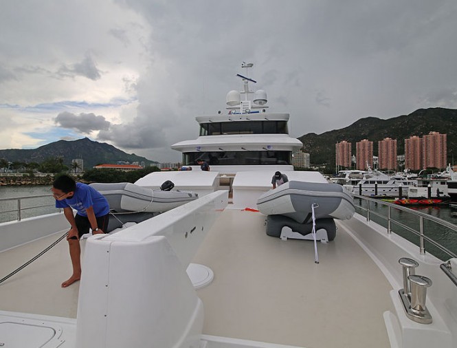 Superyacht Aurora leaving Hong Kong