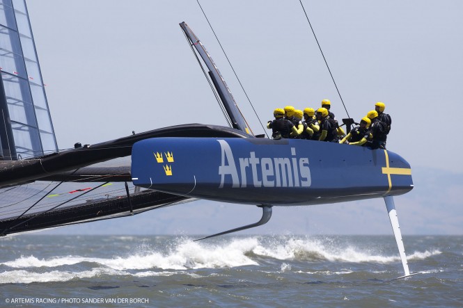 First day of Sailing of the "Blue Boat". Artemis Racing. 24th of July, 2013, Alameda, USA