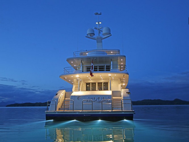 Aurora Yacht by night - aft view