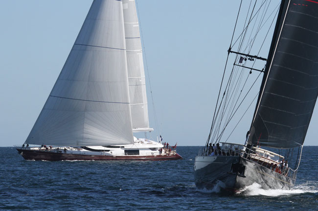 GEORGIA and MARIE both sailing hard to weather. 150 meters and 75 degrees apart! photo courtesy Jim Teeters