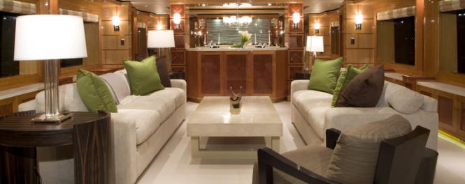 Mia Elise motor yacht main saloon - Photo courtesy of Superyacht Interiors New Zealand
