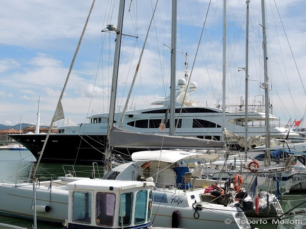 Superyacht Swan anchored in the Port of Livorno