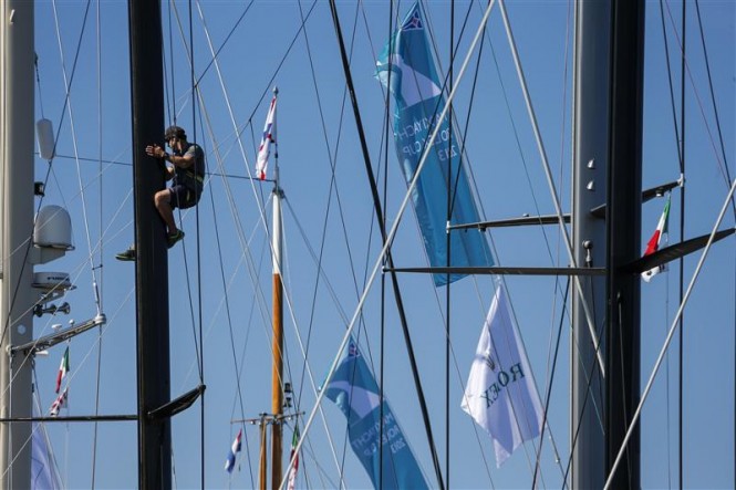 Rig check dockside at the Yacht Club Costa Smeralda