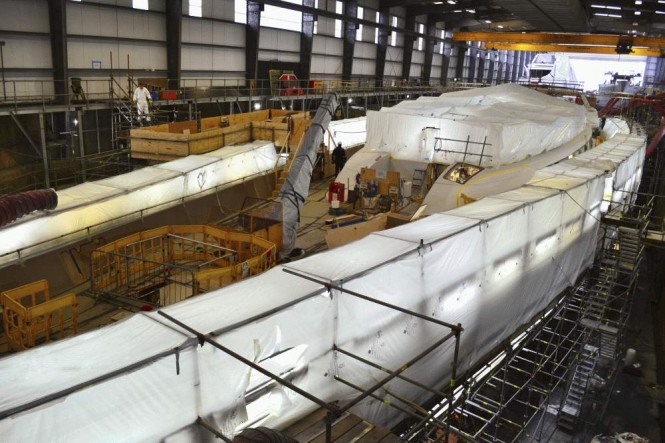 The world's largest single masted sailing yacht m5 (ex. Mirabella V) is now almost half way through her substantial refit at Pendennis, UK.