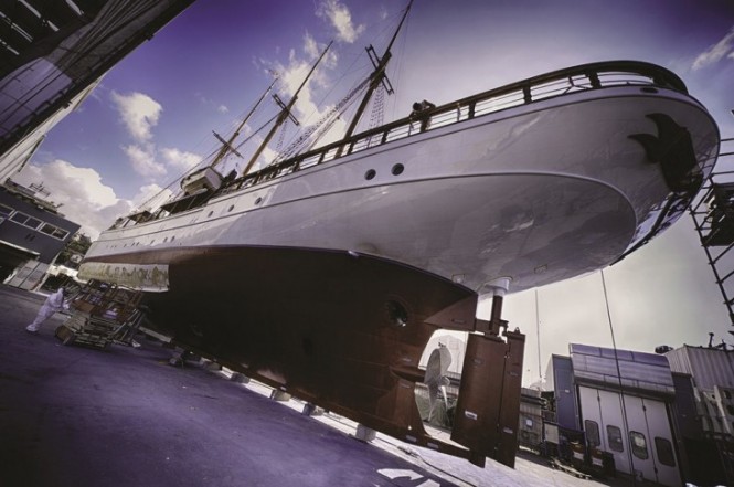 62m mega yacht Baboon under refit at Amico & Co