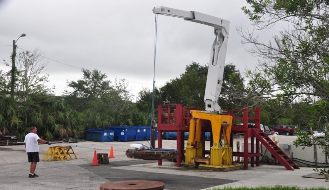 The SOLAS Classed Folding Crane being load tested at the Nautical Structures factory