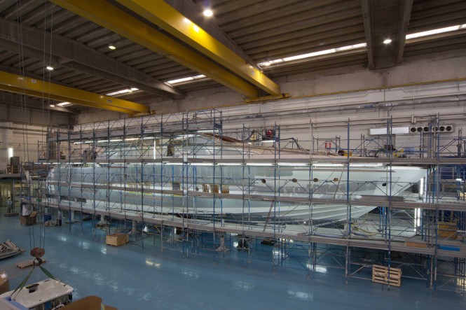 Luxury motor yacht Riva 122 Mythos under construction