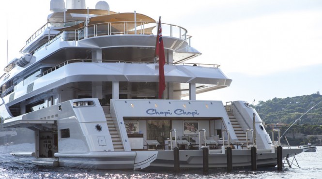 Luxury yacht CHOPI CHOPI - view of beach club and port side garage