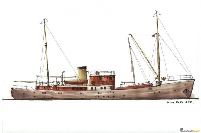 42m RAVN yacht restoration project -Side view