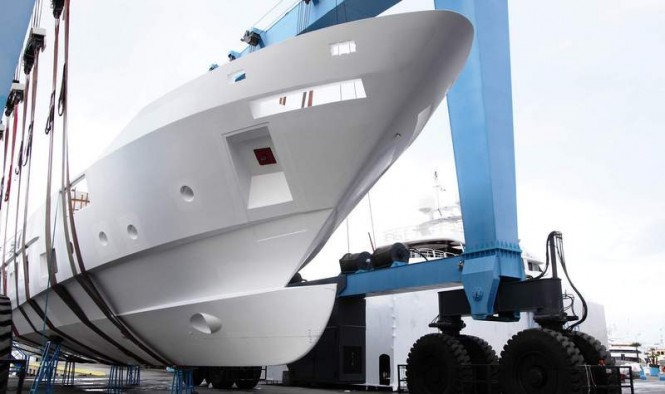 First F-125 yacht hull at Benetti yard in Viareggio