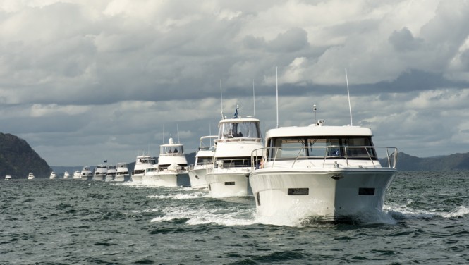 It was a stunning sight to see 25 Rivieras travelling line astern from The Basin to the Royal Motor Yacht Club Newport