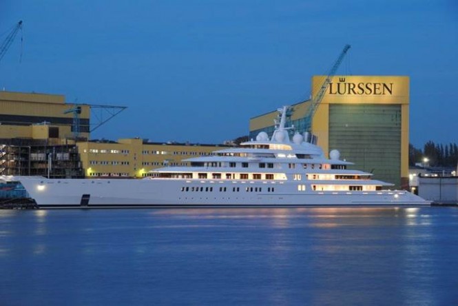 Luxury superyacht AZZAM by night