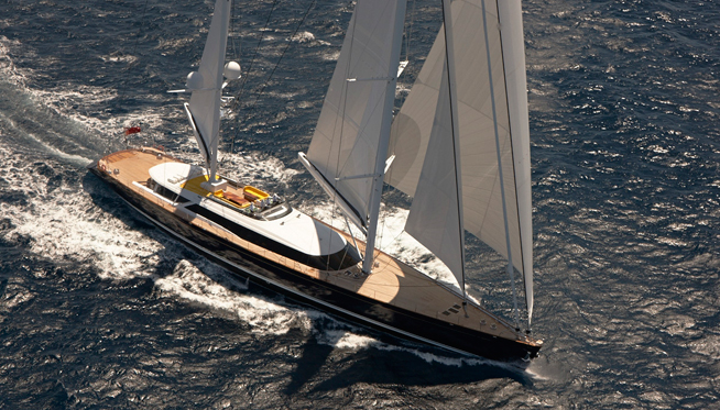 Alloy superyacht Mondango3 under sail