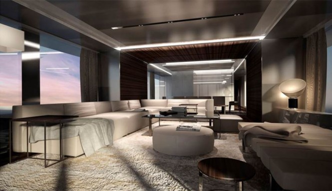 Impero 37 RPH Yacht - Salon featuring floor to ceiling acoustic glass delivering unparalleled panoramic views