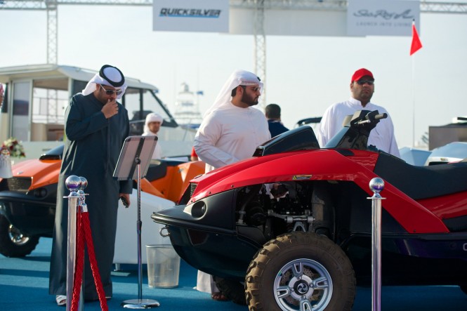 Amphibious quad skis from Gibbs Sports on display at the 2014 DIBS