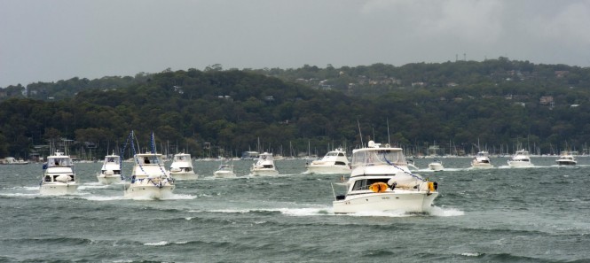 An impressive parade of Riviera boats representing over three decades of Australian luxury boat building performed a sail past at the RMYC of Broken Ba