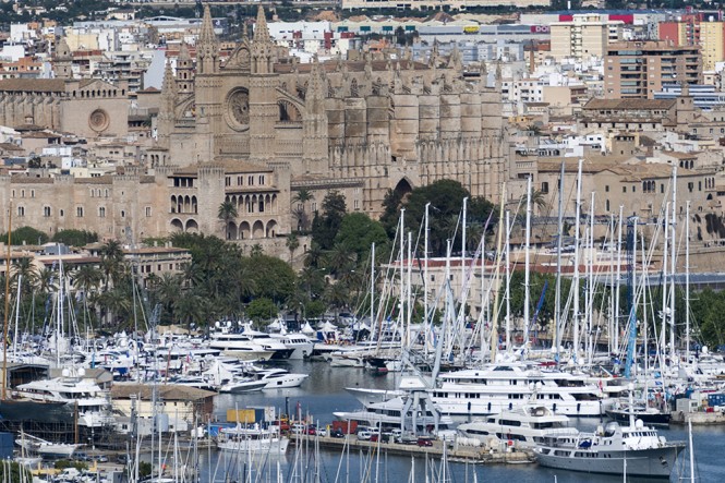 Palma Superyacht Show 2013 seen in front of the Cathedral in Palma - Image courtesy of Palma Superyacht Show