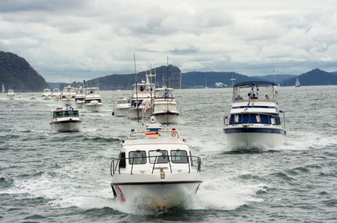 The Pittwater Festival began with a spectacular parade of Riviera boats led by Marine Rescue Broken Bay