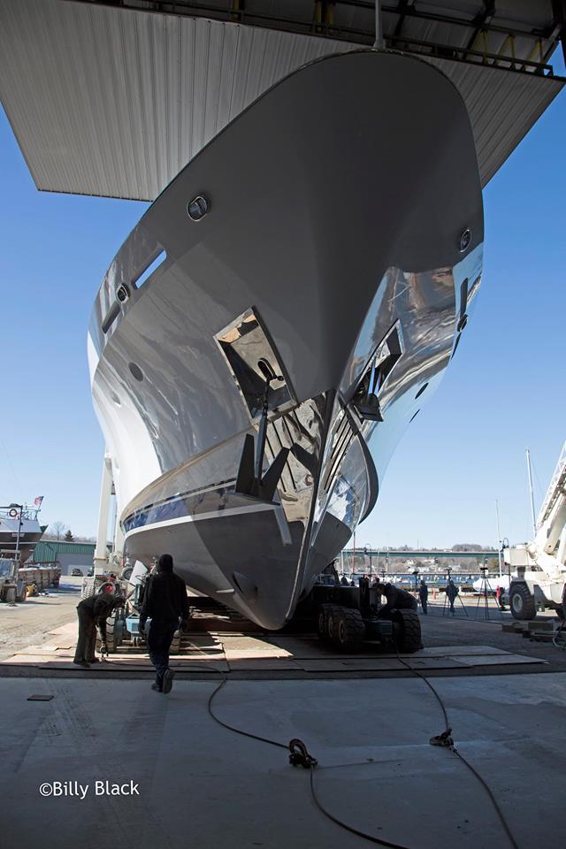 Luxury superyacht Magic leaving her shed - Photo by Billy Black
