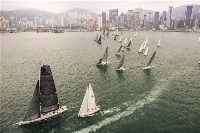 Rolex China Sea Race 2014 Race Start - Maxi yacht Ragamuffin leading - Photo by Rolex Kurt Arrigo