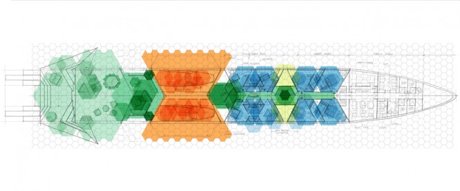 90m X-KID STUFF Superyacht- Hangar Deck layout - Credits Pastrovich