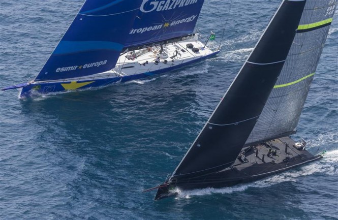 Esimit Europa 2 lines up with Sir Peter Odgen's Jethou. Photo by Rolex Carlo Borlenghi
