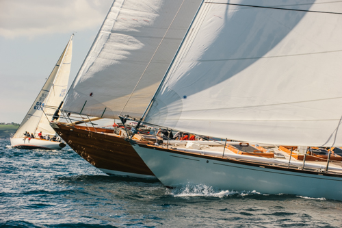 Luxury sailing yachts competing in the Pendennis Cup 2014 on Day 1