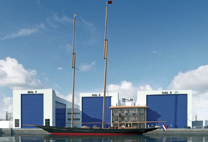 Rendering of new building halls at Holland Jachtbouw