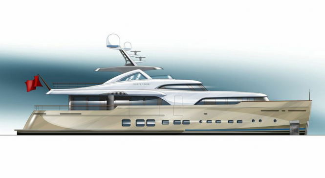 Rendering of the 34m Mulder Superyacht BN 100