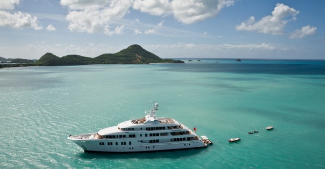 Aerial view of luxury yacht INVICTUS - Photo by Jeff Brown