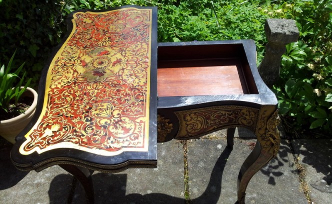 Boulle table for a 42m luxury yacht half open