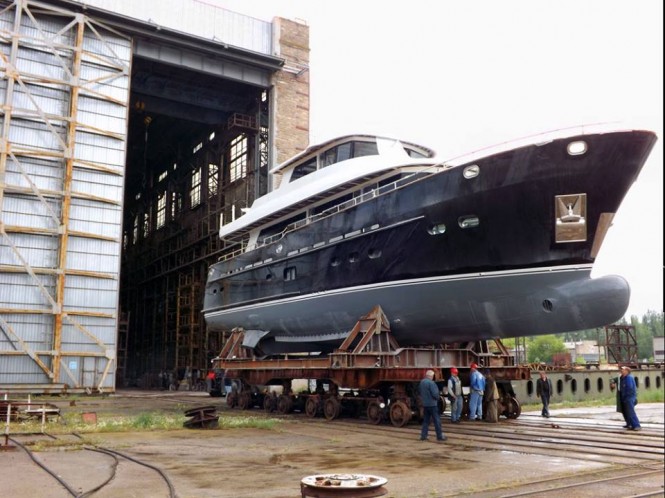 Fifth Ocean 24 superyacht Destiny leaving her shed