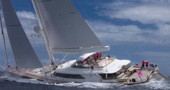Luxury sailing yacht Clan VIII competing in the St Barth Bucket 2014