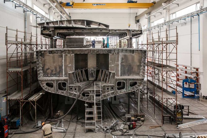 Superyacht Wider 150' under construction at Wider Yachts in Ancona, Italy