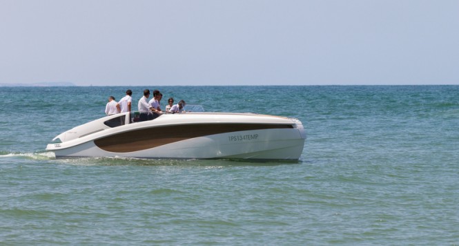 Wider 32 yacht tender underway