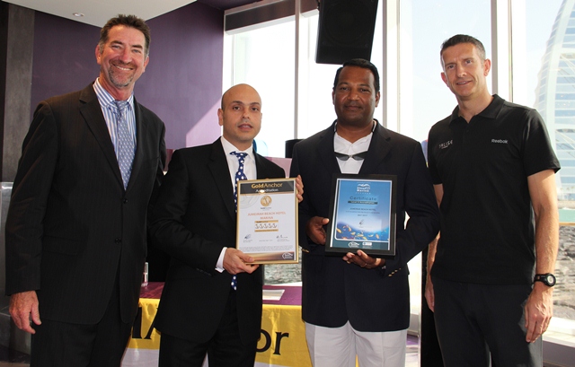 (l-r) John Hogan (Superior) with Roger Hanna Liyanage Kithsiri and Desmond Cawley from Jumeirah Beach Hotel Dubai