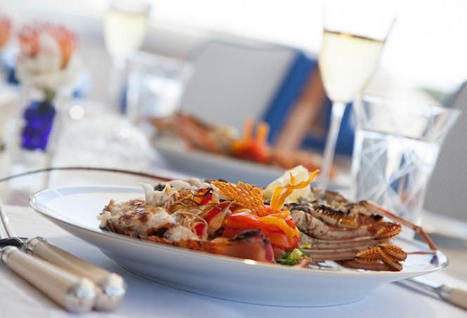 Dining on board STARFIRE charter yacht