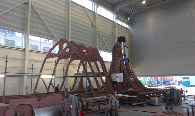 New bow section for superyacht Seven Sins under construction