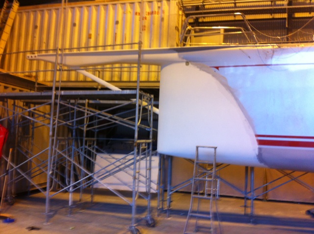 The new, low-drag modification to the bow of Wild Oats XI Yacht