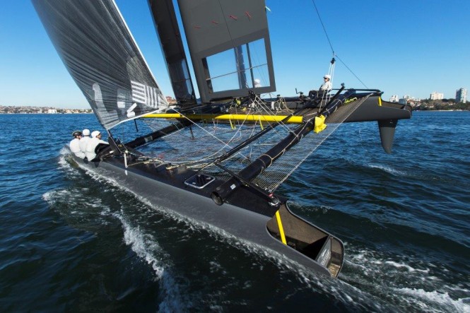 AC45 sail catamaran in action