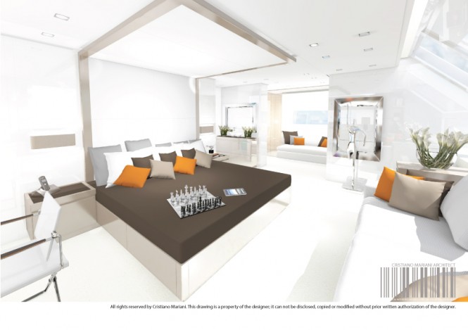 The owner’s suite aboard motor yacht Project MY385_CMA