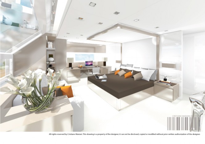 The owner’s suite aboard superyacht Project MY385_CMA 